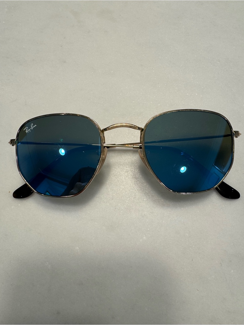 Ray-Ban Gold Frame Sunglasses with Blue Lenses